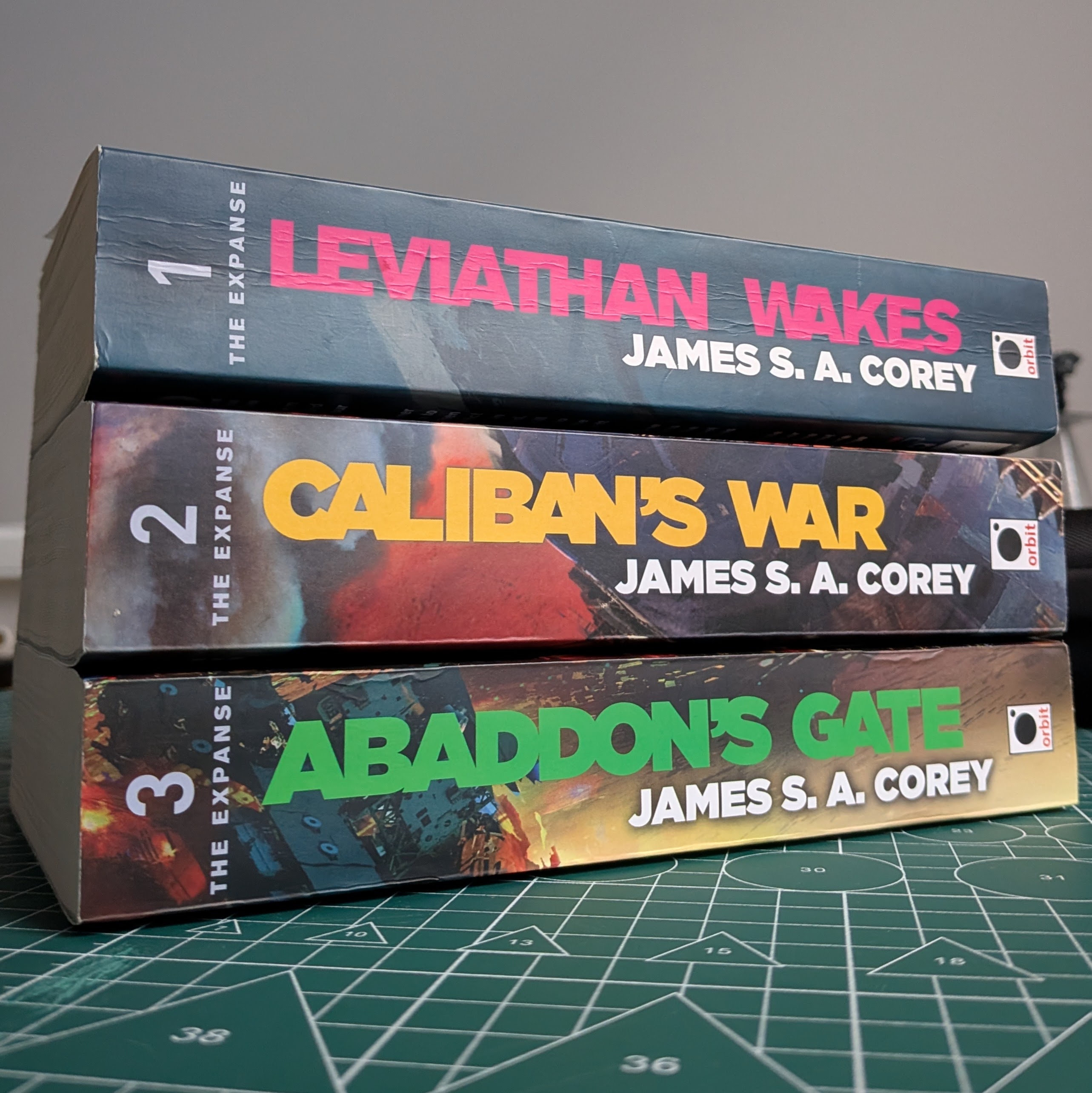 A photo of the first 3 Expanse books lined up
